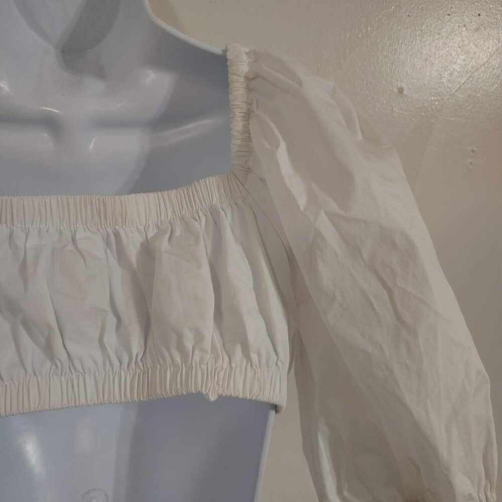 STAUD Carina Poplin Puff Sleeve Cutout Dress in White M - Picture 12 of 12